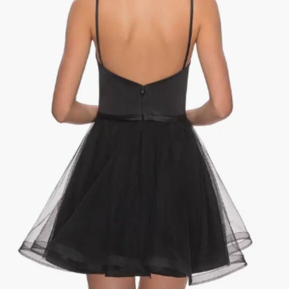 La Femme Satin & Tulle Fit & Flare Dress - Picture 2 of 6